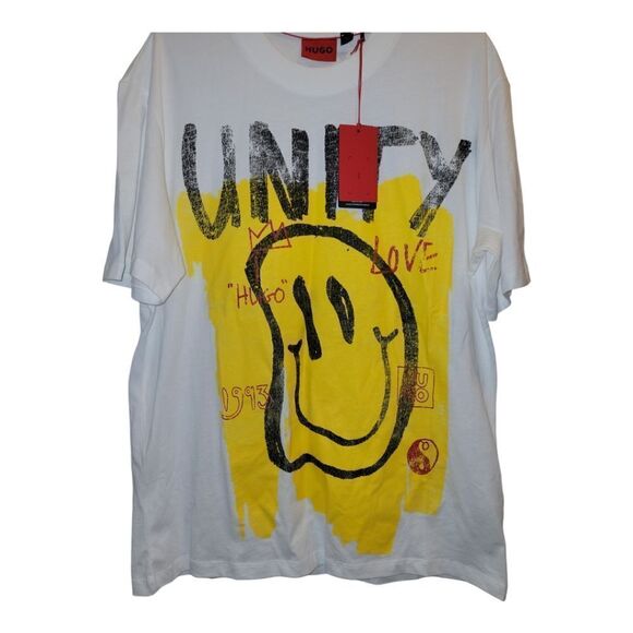 HUGO BOSS UNITY COTTON-JERSEY T-SHIRT WITH DOODLE MOTIFS LARGE NWT - Picture 3 of 9
